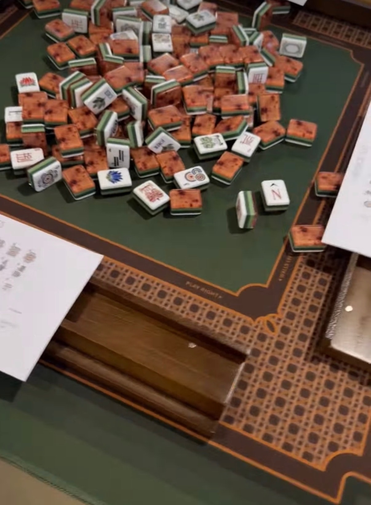 The Olive Table — OMM Heritage tiles on a Sunday Mahjong mat with Ozark racks